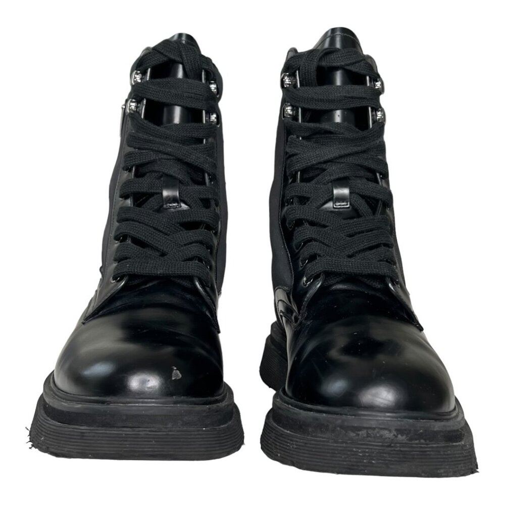 Prada Brushed Rois Leather and Nylon Lug Sole Combat Boots - Picture 7 of 12
